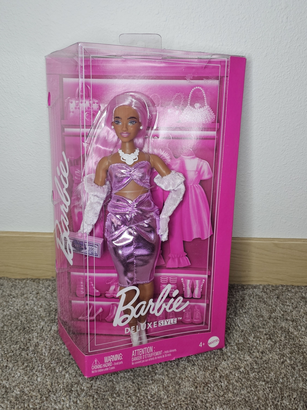 Barbie Deluxe Style Metallic Pink Party Dress Doll